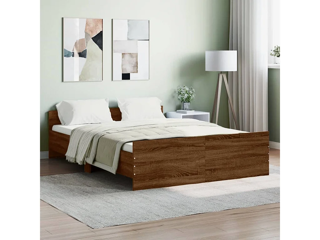 vidaXL Estructura de cama con cabecero piecero roble marrón 135x190cm