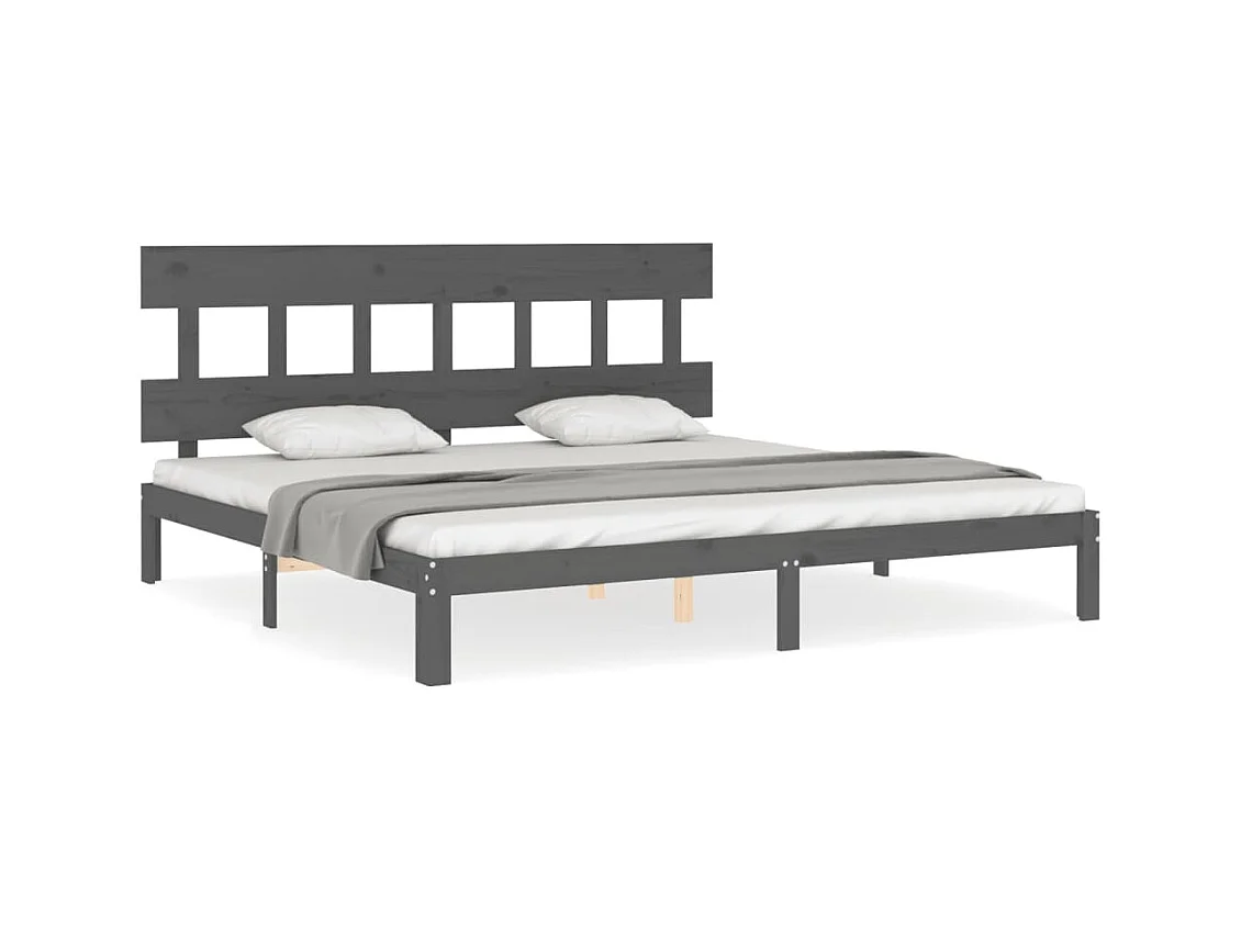 Cadre de lit avec tête de lit gris 200x200 bois massif