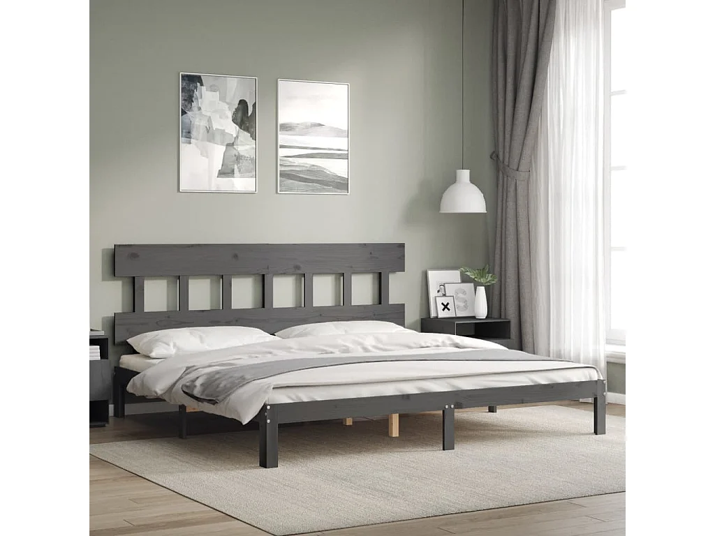 Cadre de lit avec tête de lit gris 200x200 bois massif