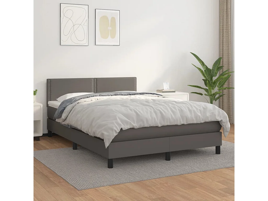 Sommier à lattes de lit avec matelas Gris 140x190 Similicuir