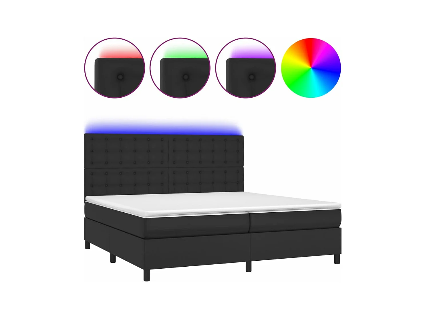 Sommier à lattes de lit avec matelas et LED Noir 200x200