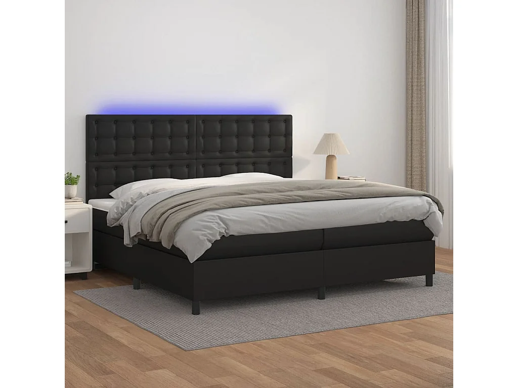 Sommier à lattes de lit avec matelas et LED Noir 200x200