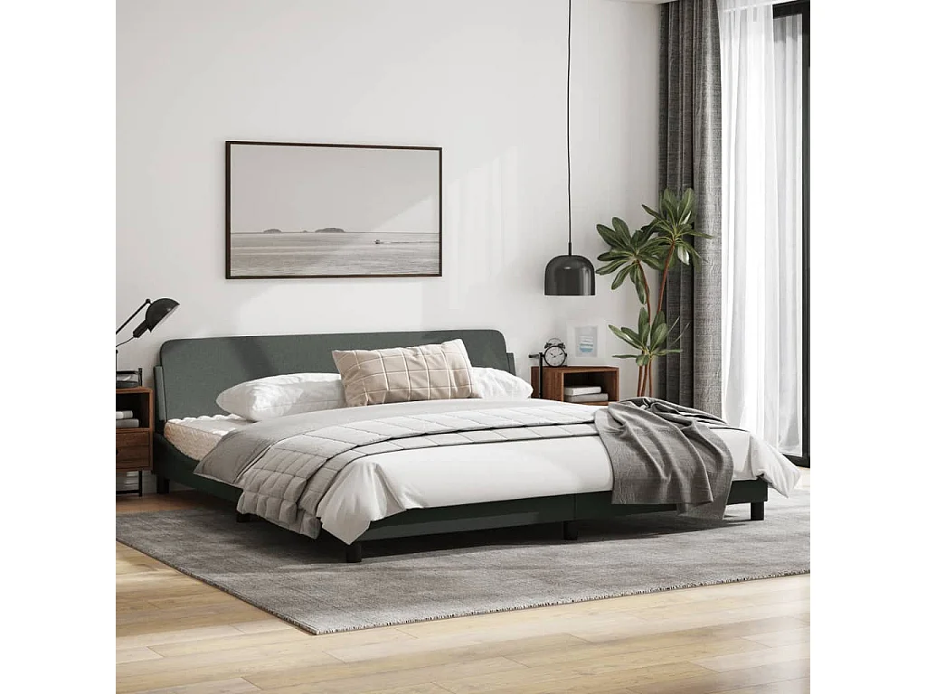 Cadre de lit avec tête de lit Gris foncé 200x200 Tissu
