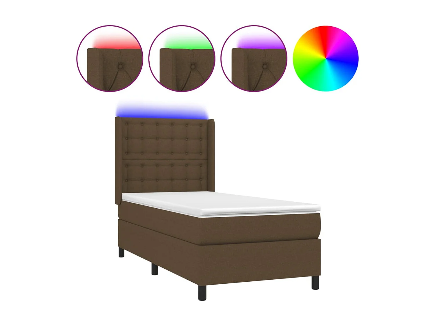 Sommier à lattes de lit matelas LED Marron foncé 90x200 Tissu