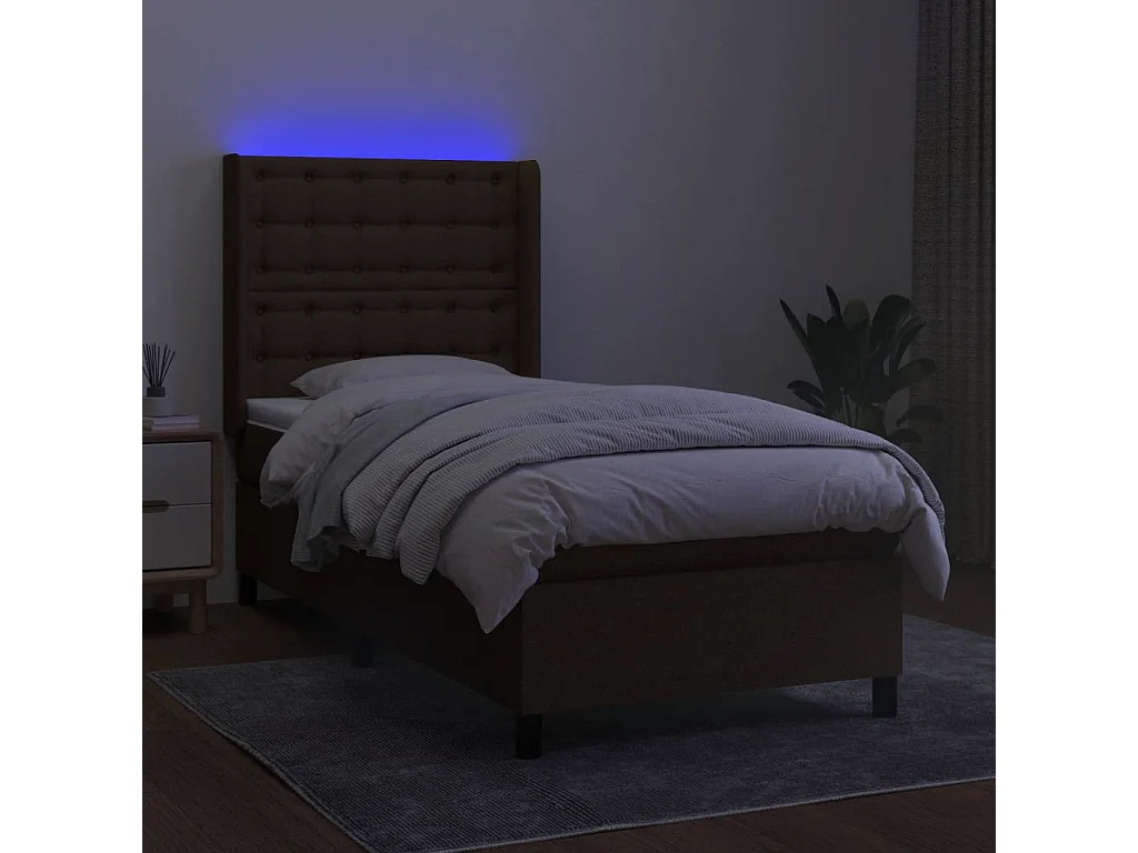 Sommier à lattes de lit matelas LED Marron foncé 90x200 Tissu