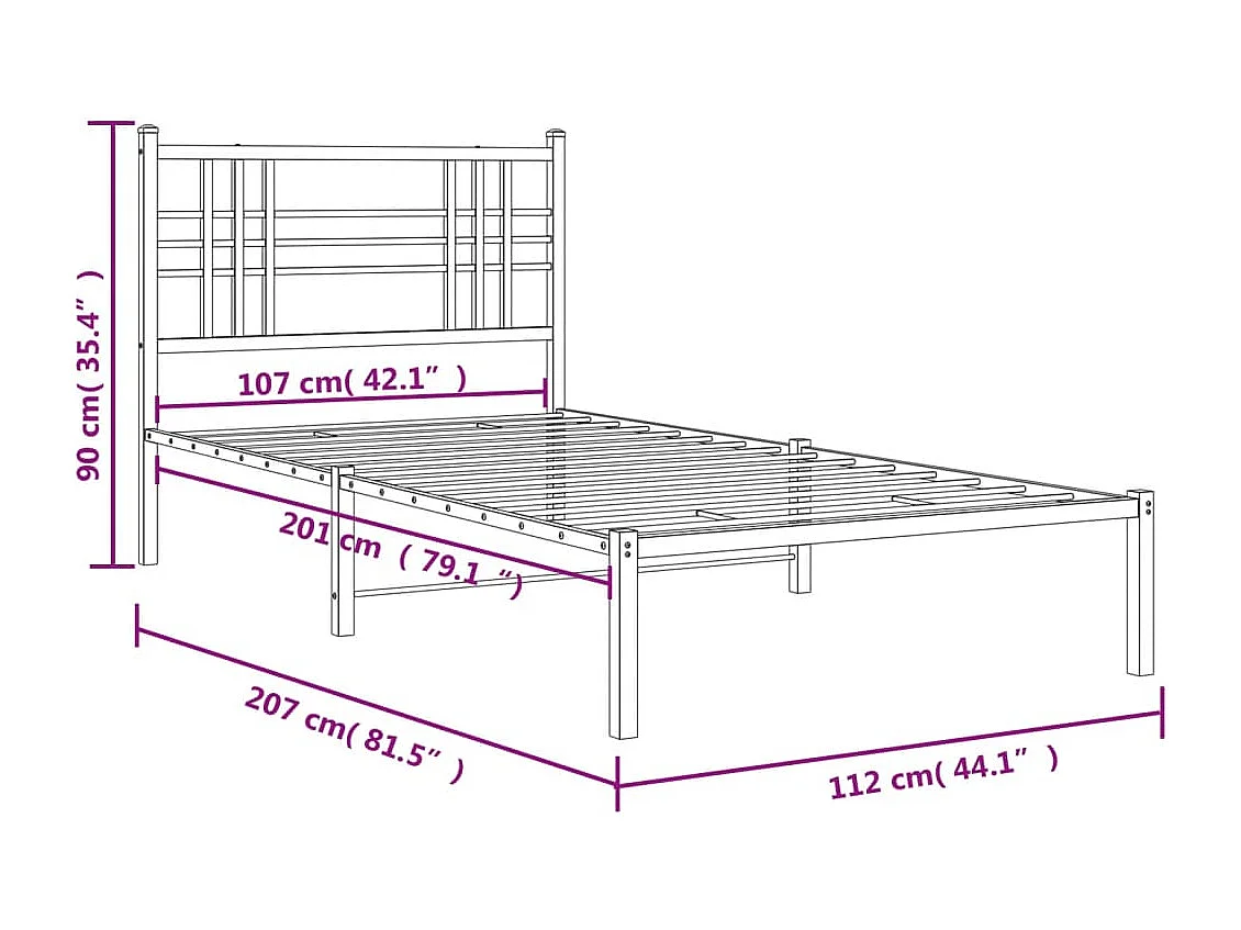 Cadre de lit métal avec tête de lit noir 107x203