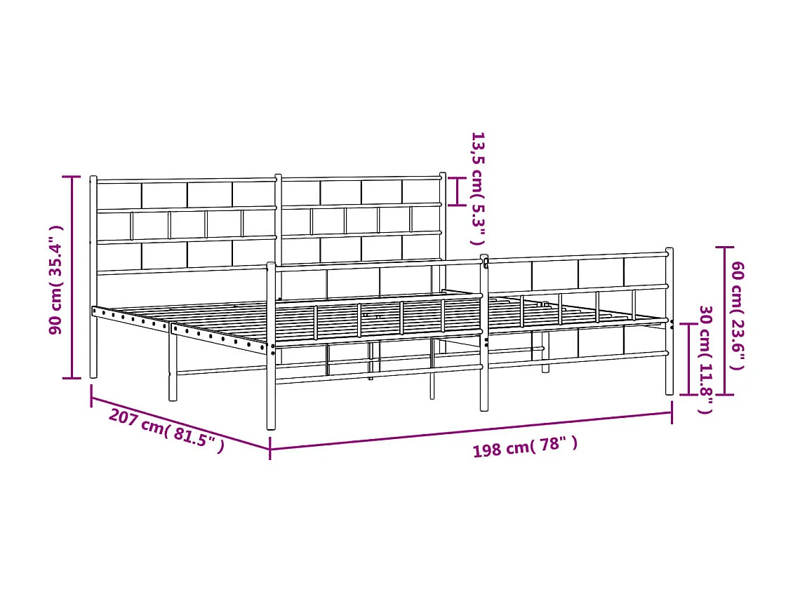 Cadre de lit métal avec tête de lit-pied de lit noir 193x203