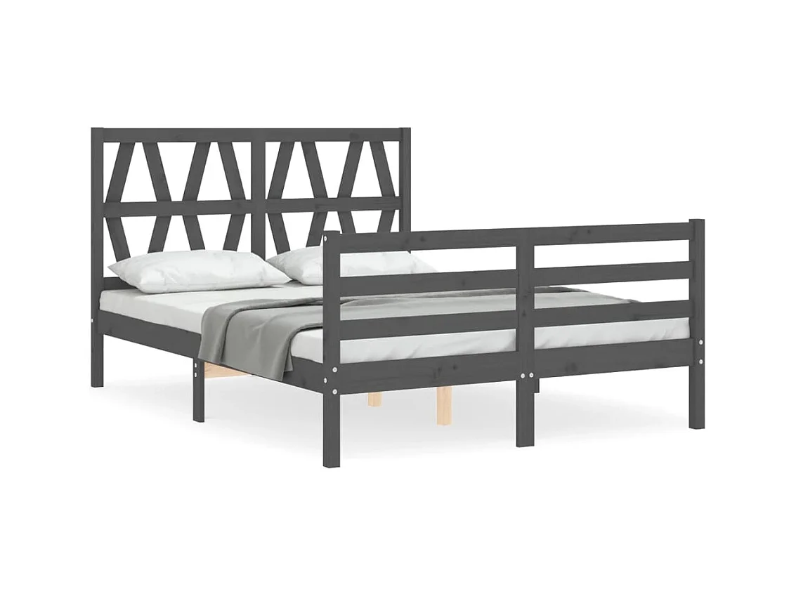 Cadre de lit avec tête de lit gris 140x190 bois massif