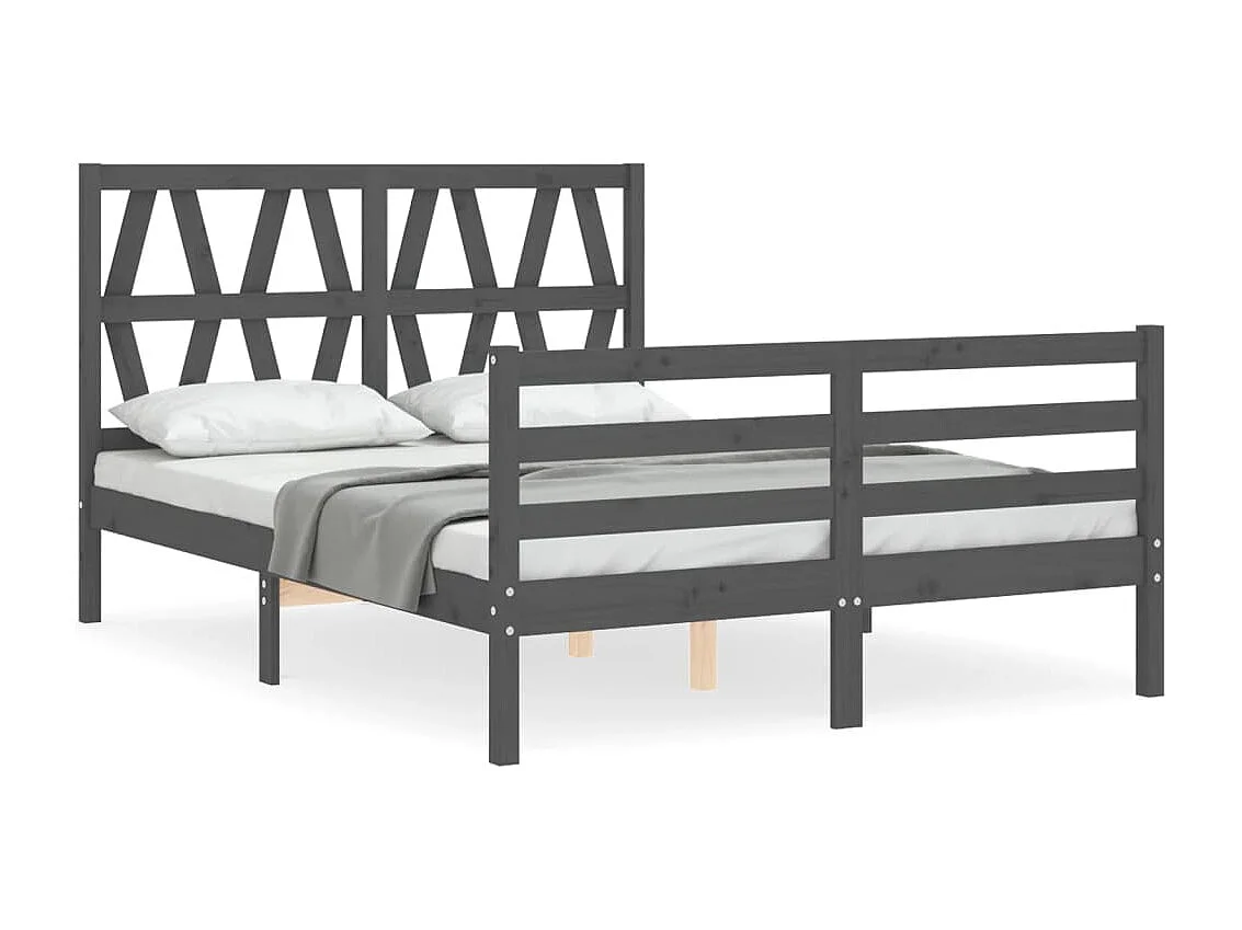 Cadre de lit avec tête de lit gris 140x190 bois massif