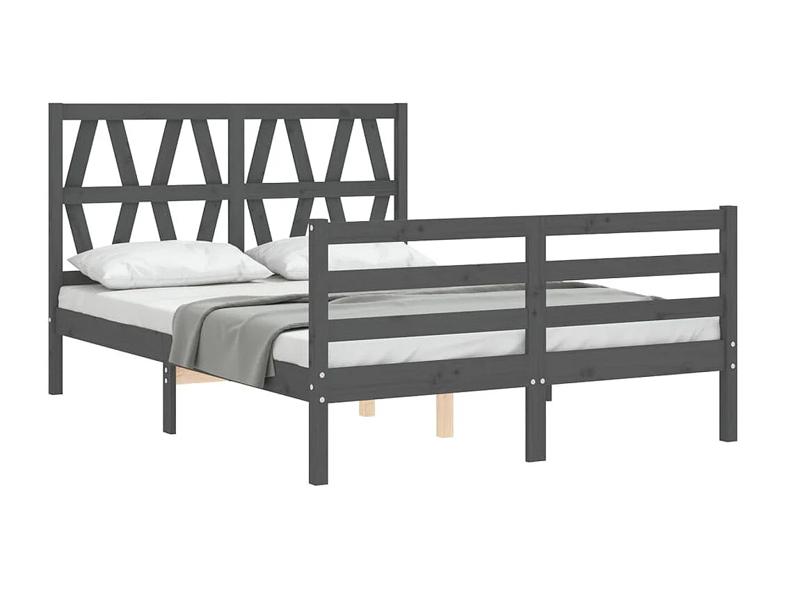 Cadre de lit avec tête de lit gris 140x190 bois massif
