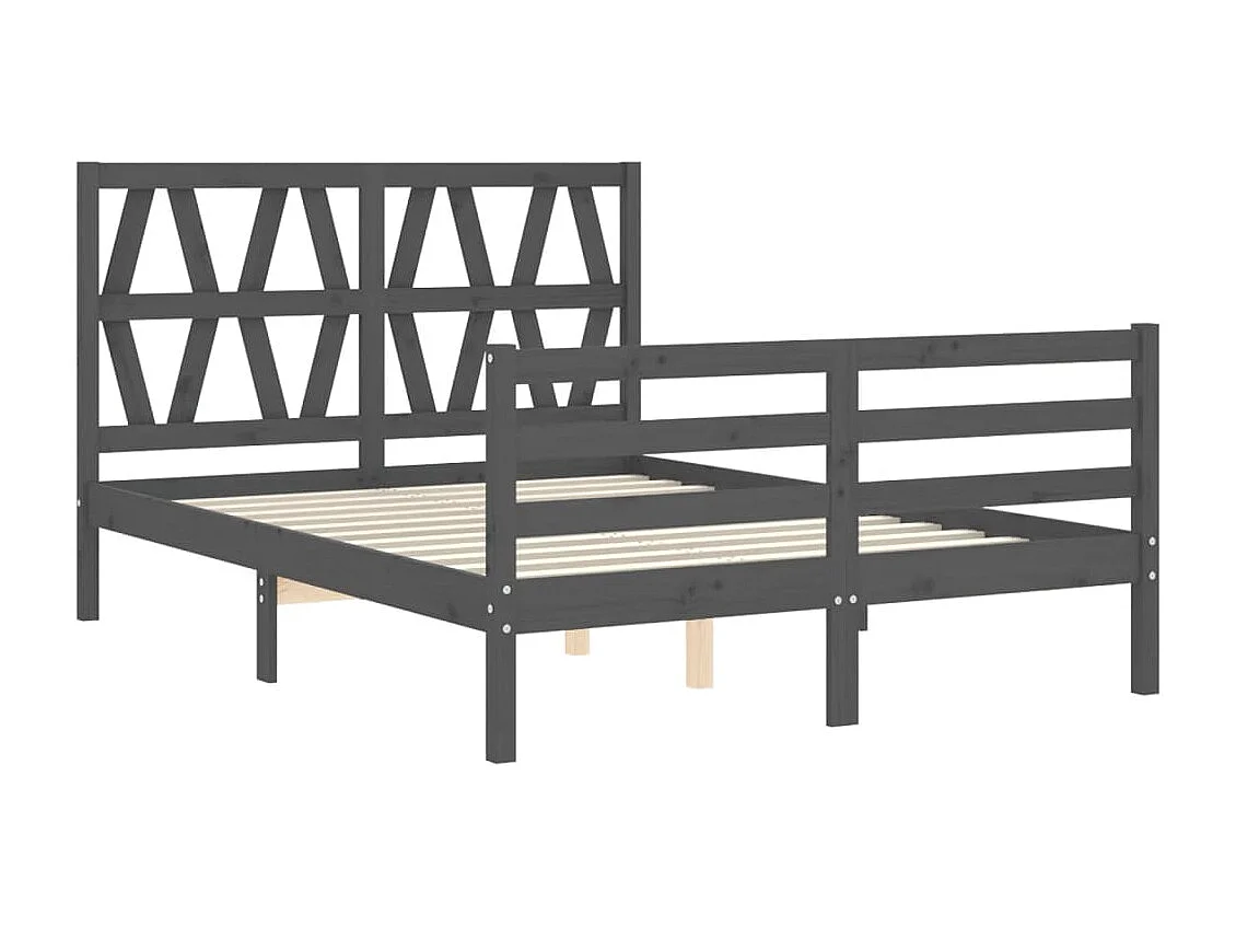 Cadre de lit avec tête de lit gris 140x190 bois massif