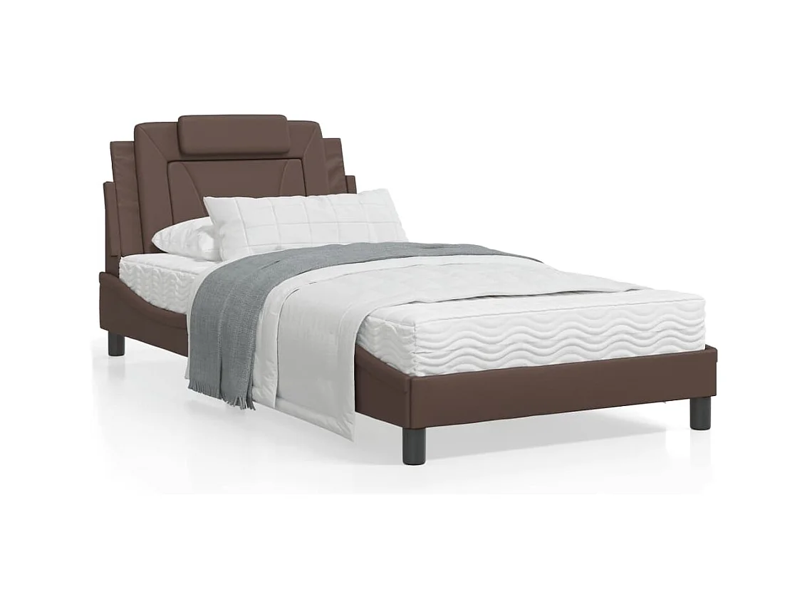 Lit avec matelas marron 100x200 similicuir