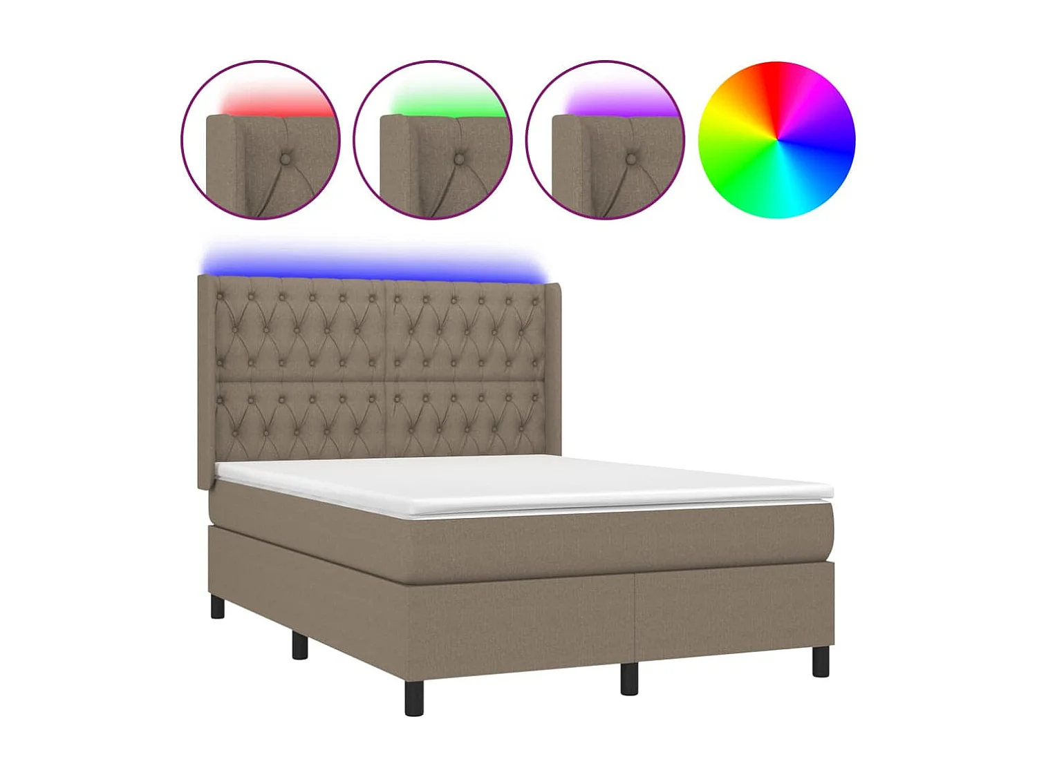 Sommier à lattes de lit matelas et LED Taupe 140x200 Tissu