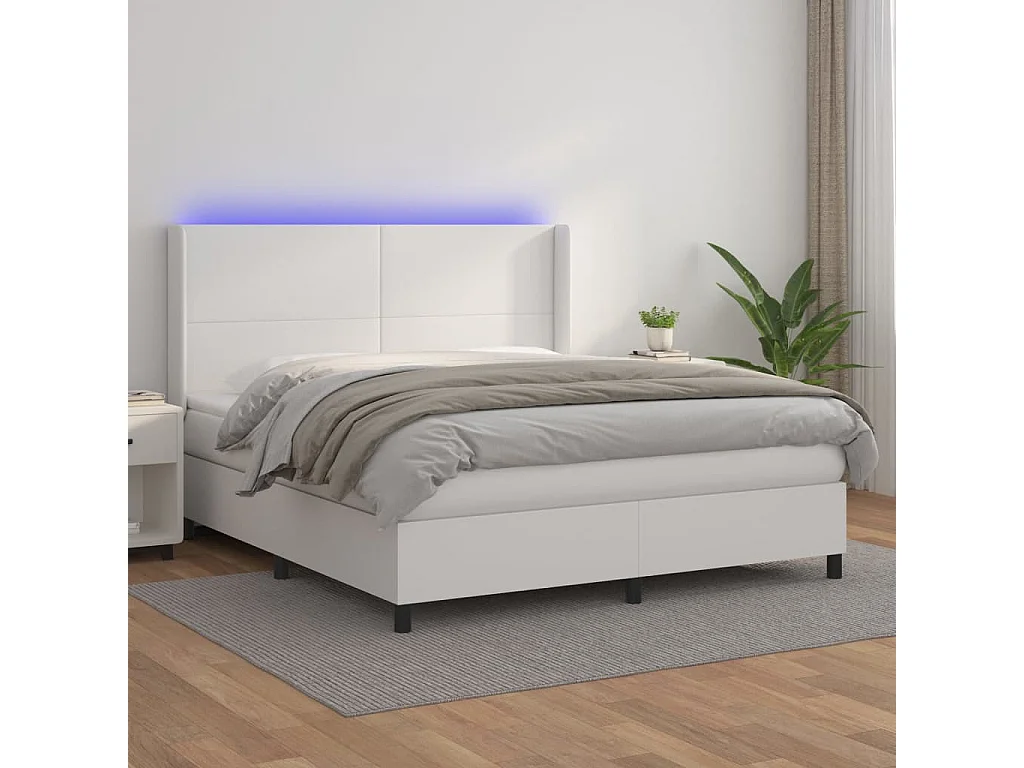 Sommier à lattes de lit matelas LED Blanc 160x200 Similicuir