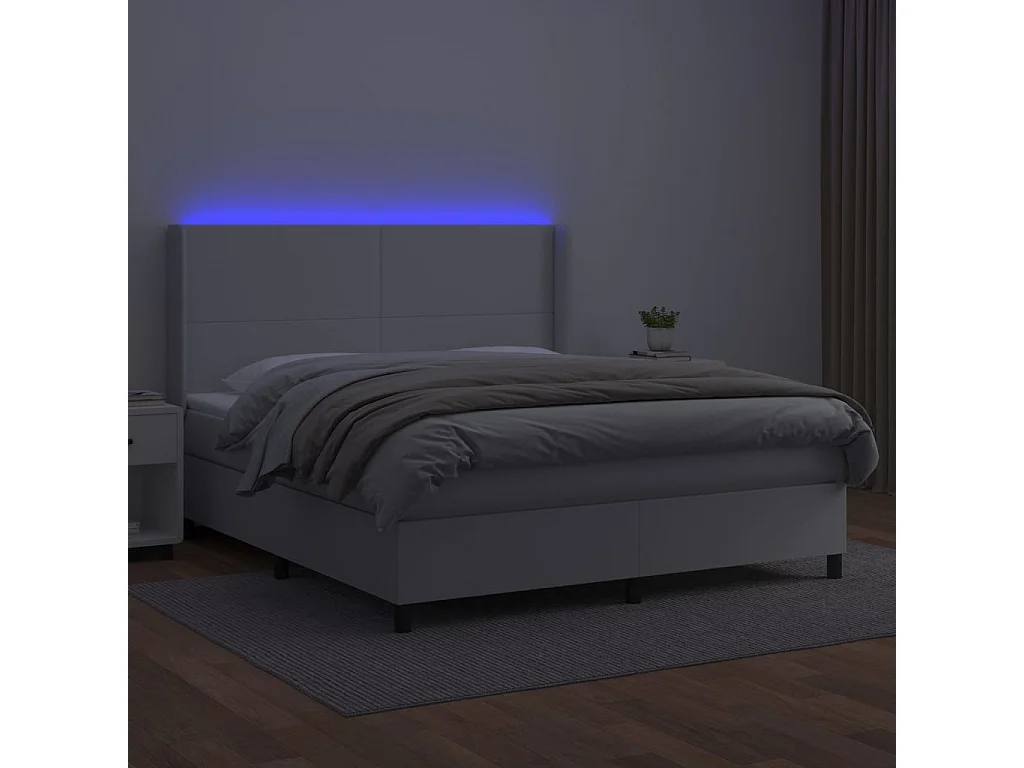 Sommier à lattes de lit matelas LED Blanc 160x200 Similicuir