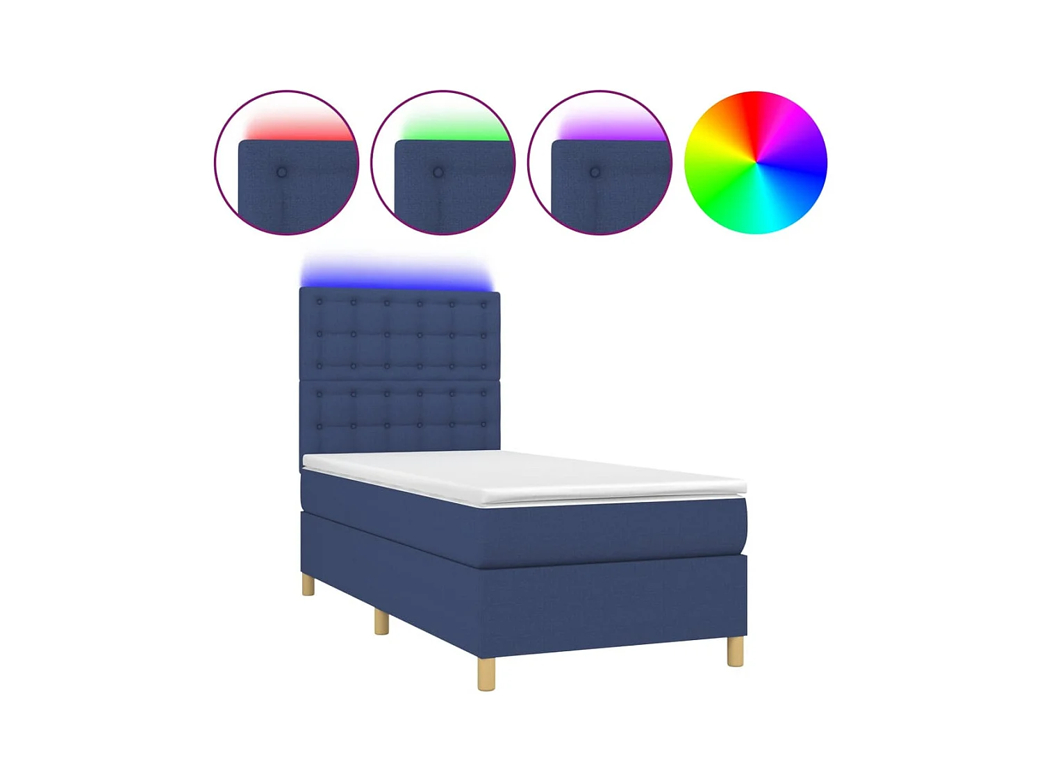 Lit à sommier tapissier avec matelas et LED Bleu 80x200 Tissu