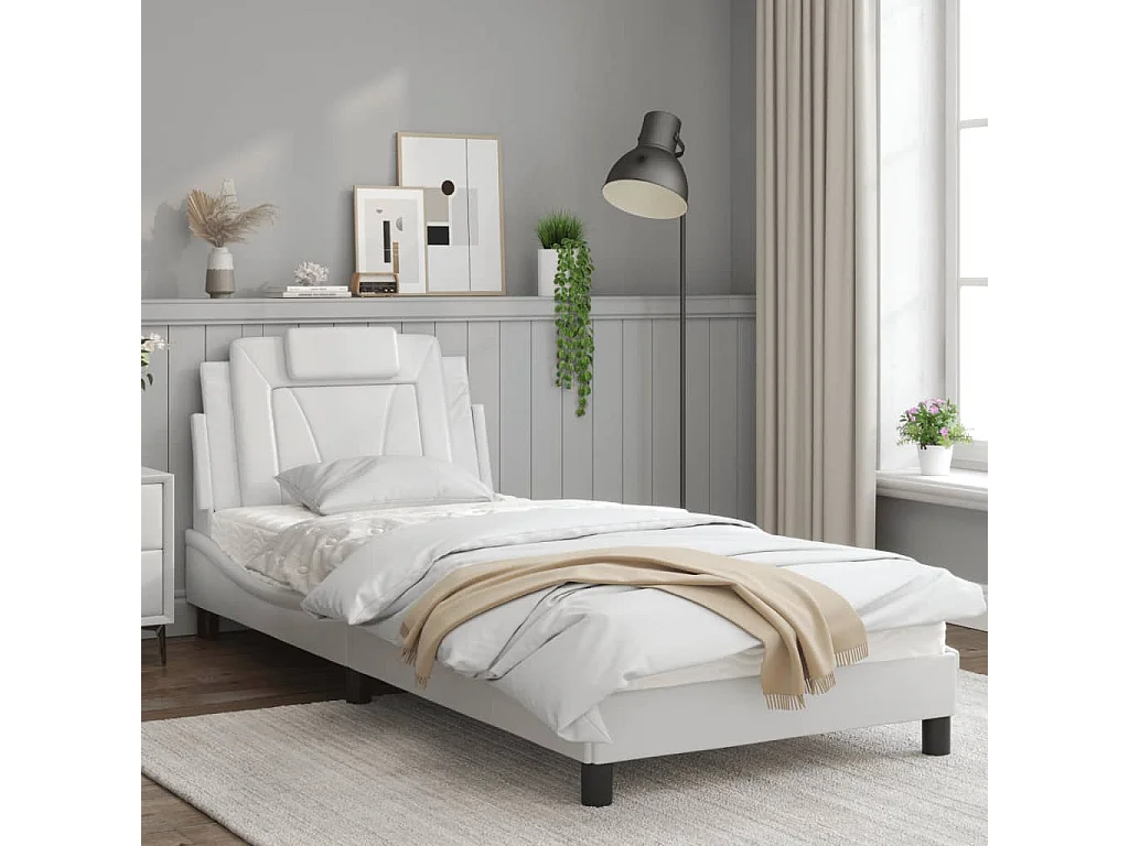 vidaXL Estructura de cama con cabecero cuero sintético blanco 80x200cm