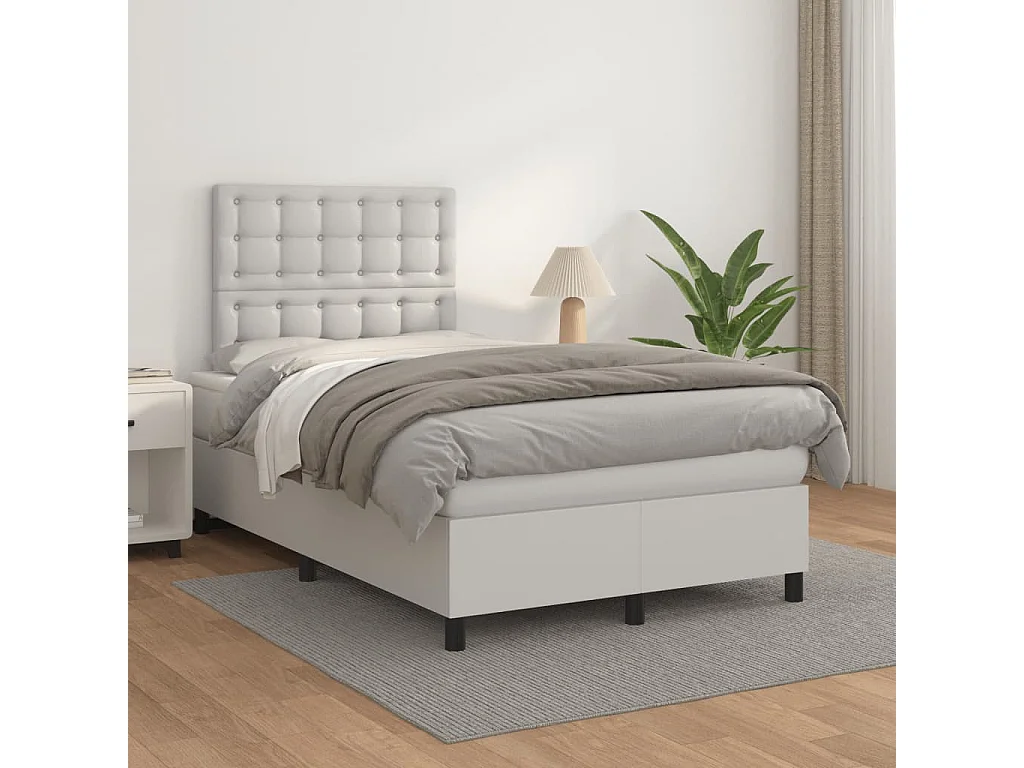Sommier à lattes de lit avec matelas blanc 120x190 similicuir