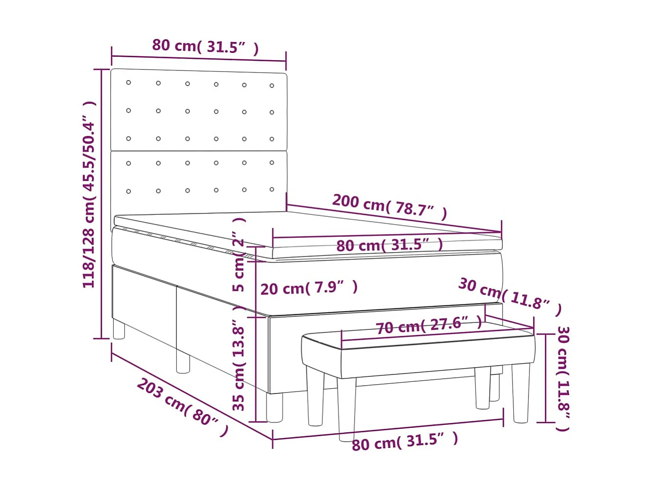 Sommier à lattes de lit avec matelas Bleu 80x200 Tissu
