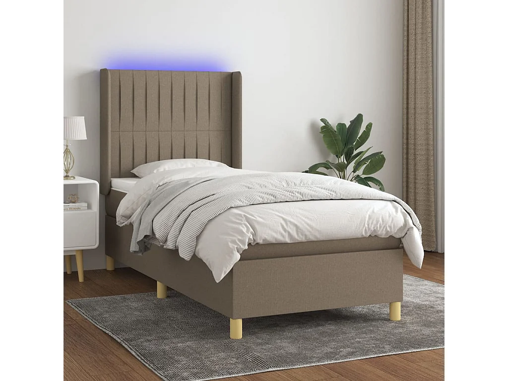 Sommier à lattes de lit matelas et LED Taupe 100x200 Tissu