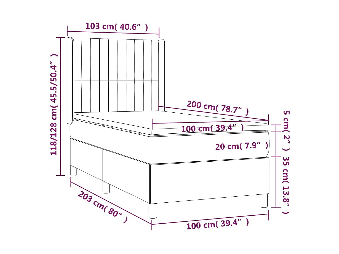 Sommier à lattes de lit matelas et LED Taupe 100x200 Tissu