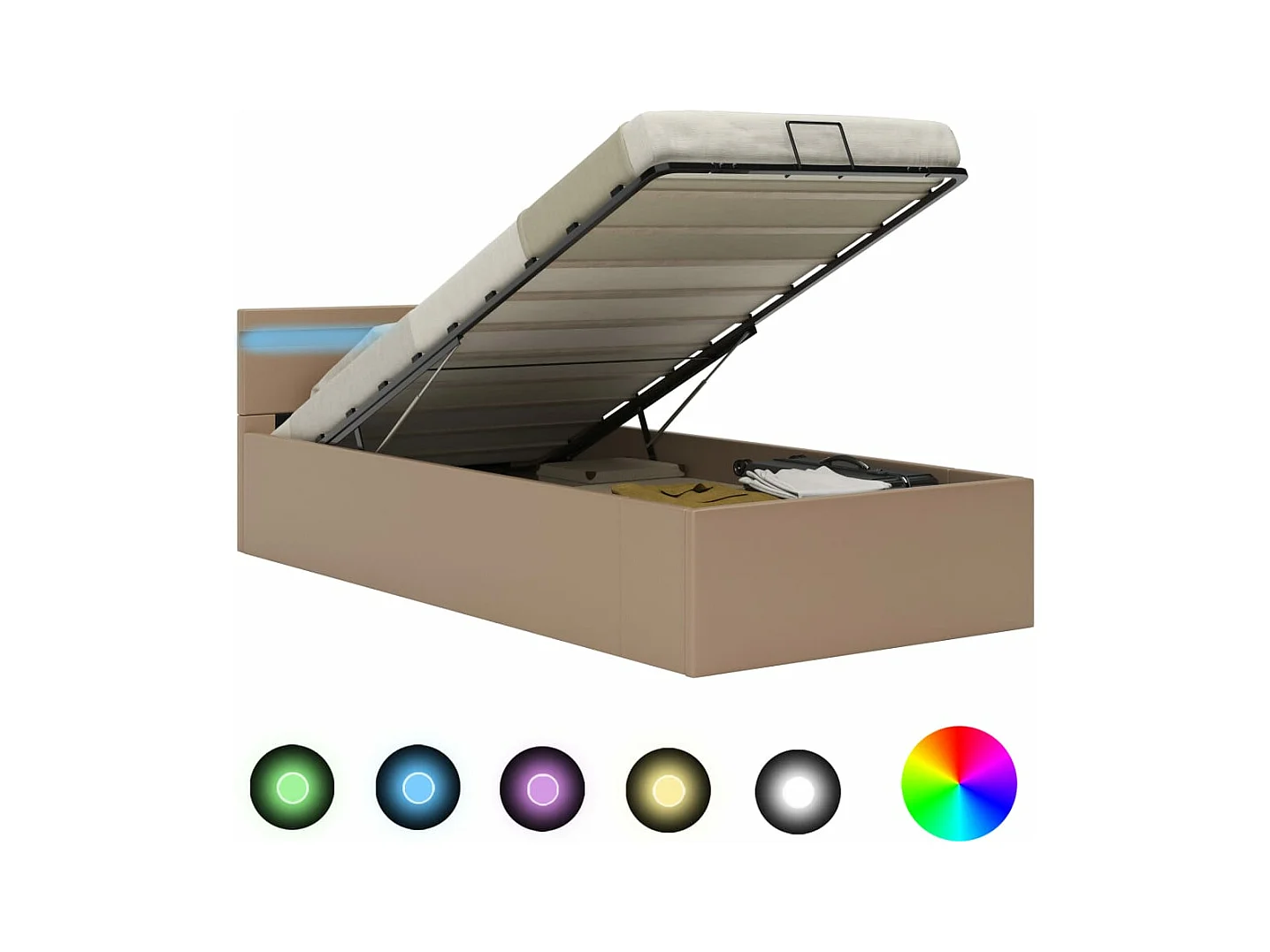 Lit à rangement et LED Cappuccino Similicuir 90x200