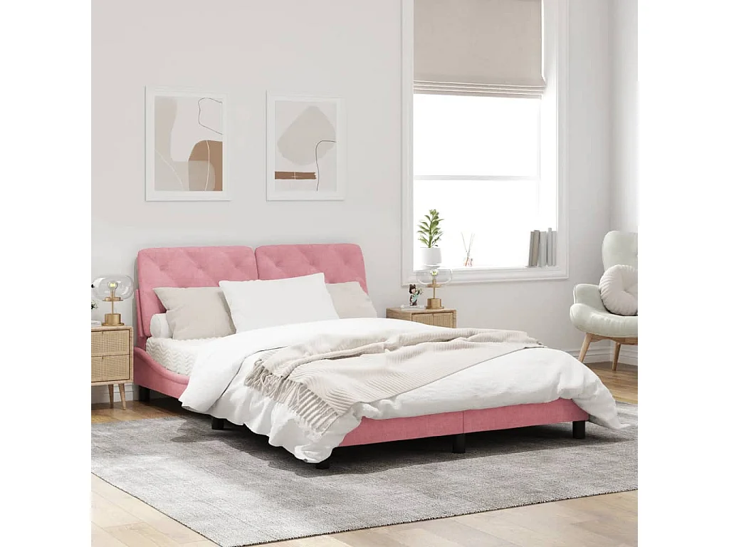 Cadre de lit avec lumières LED rose 160x200 velours