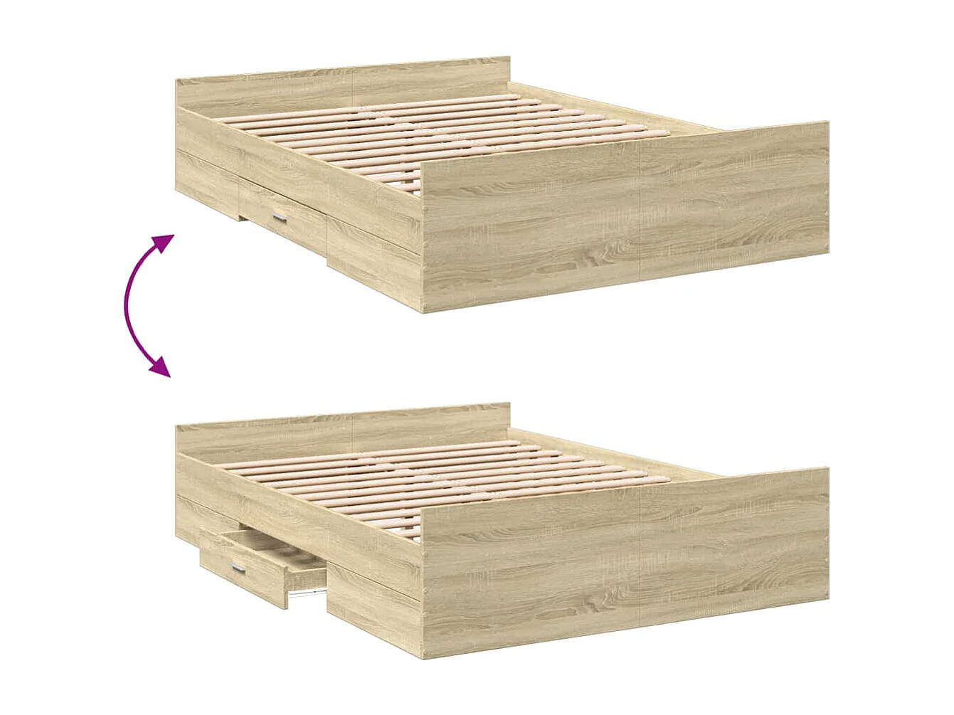 Cadre de lit et tiroirs chêne sonoma 120x200 bois ingénierie