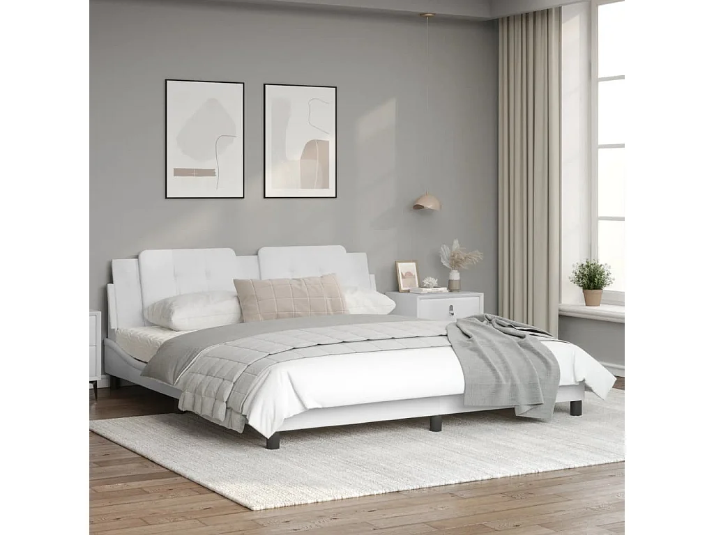 Cadre de lit avec tête de lit Blanc 180x200 Similicuir