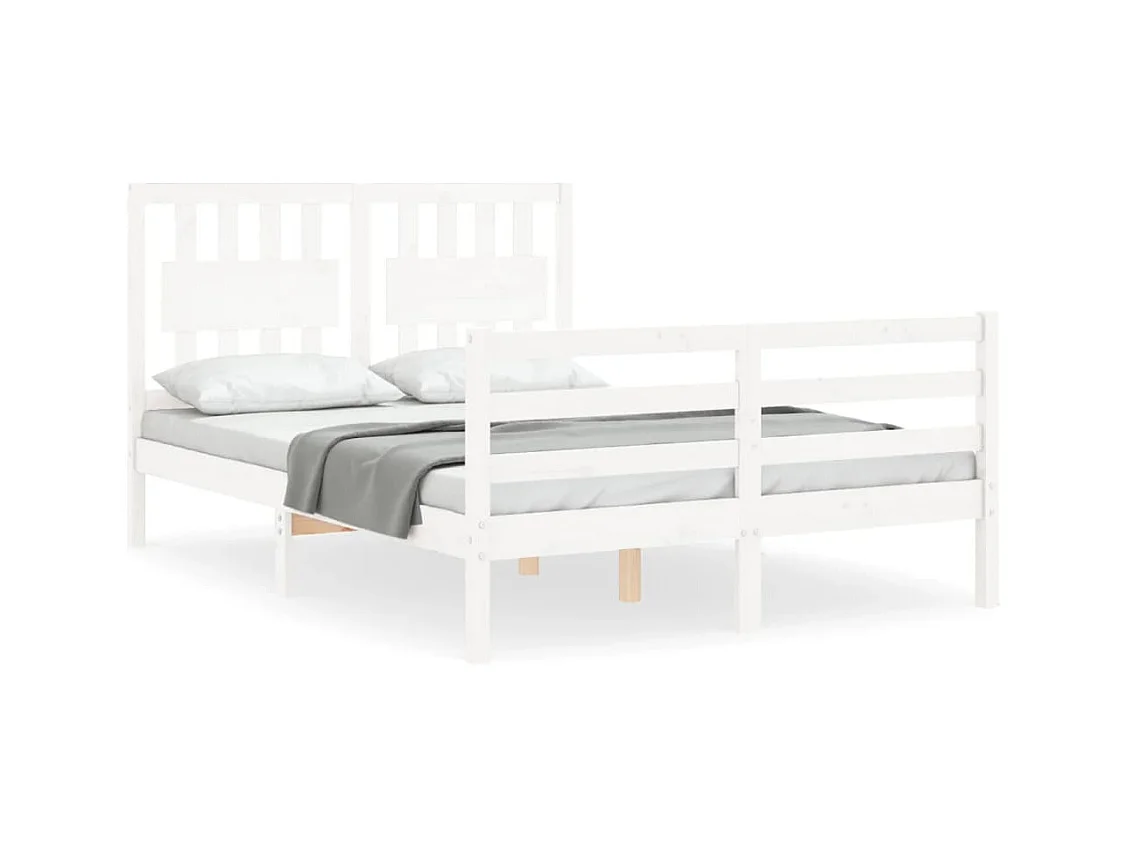 Cadre de lit avec tête de lit blanc double bois massif