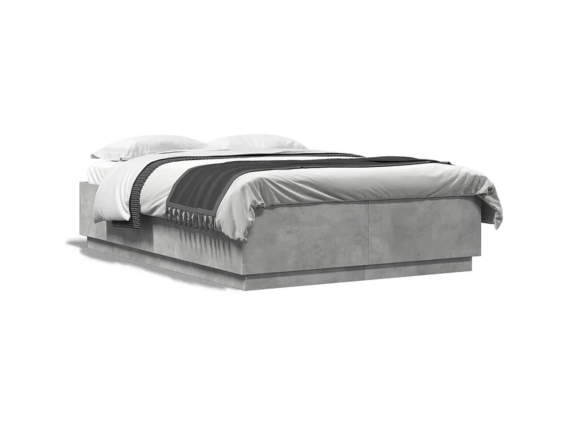 Cadre de lit avec lumières LED gris béton 150x200