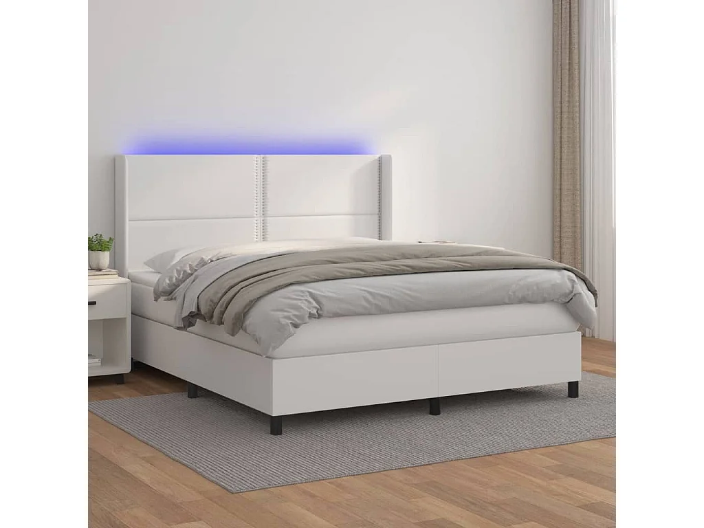 Sommier à lattes de lit matelas LED Blanc 180x200 Similicuir