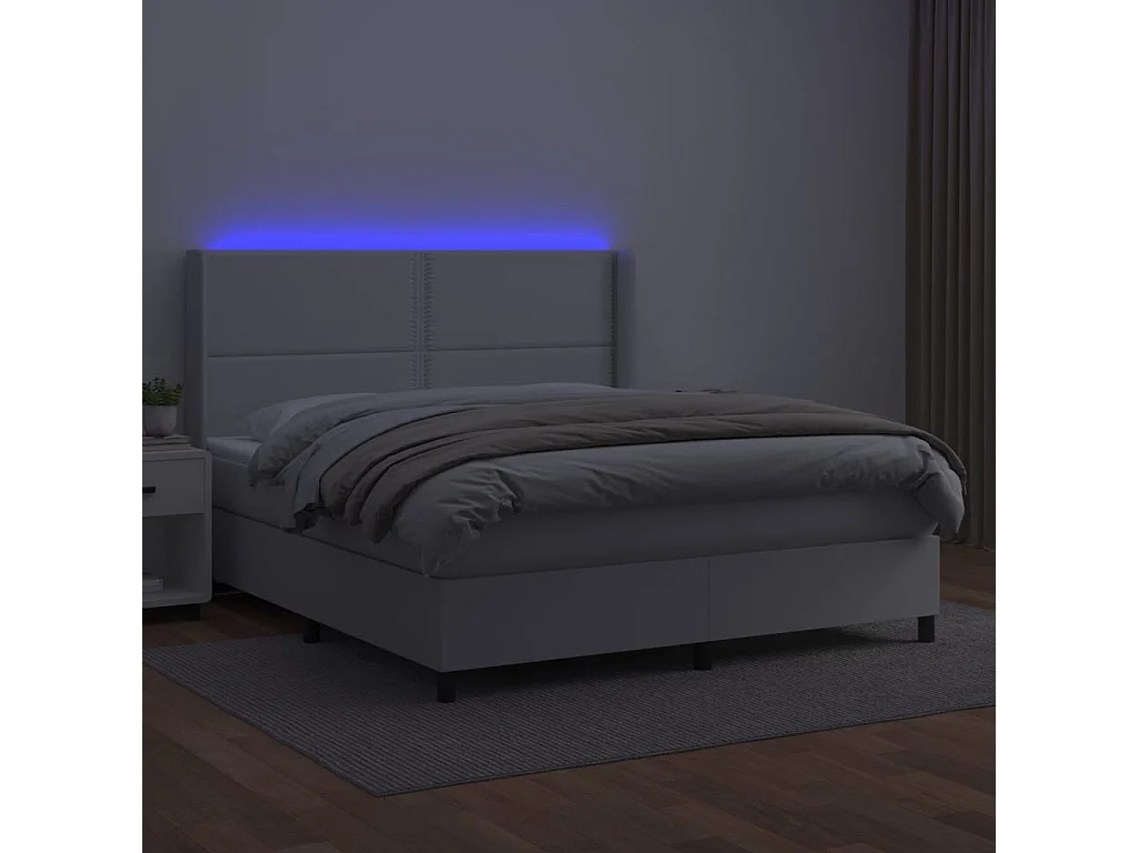 Sommier à lattes de lit matelas LED Blanc 180x200 Similicuir