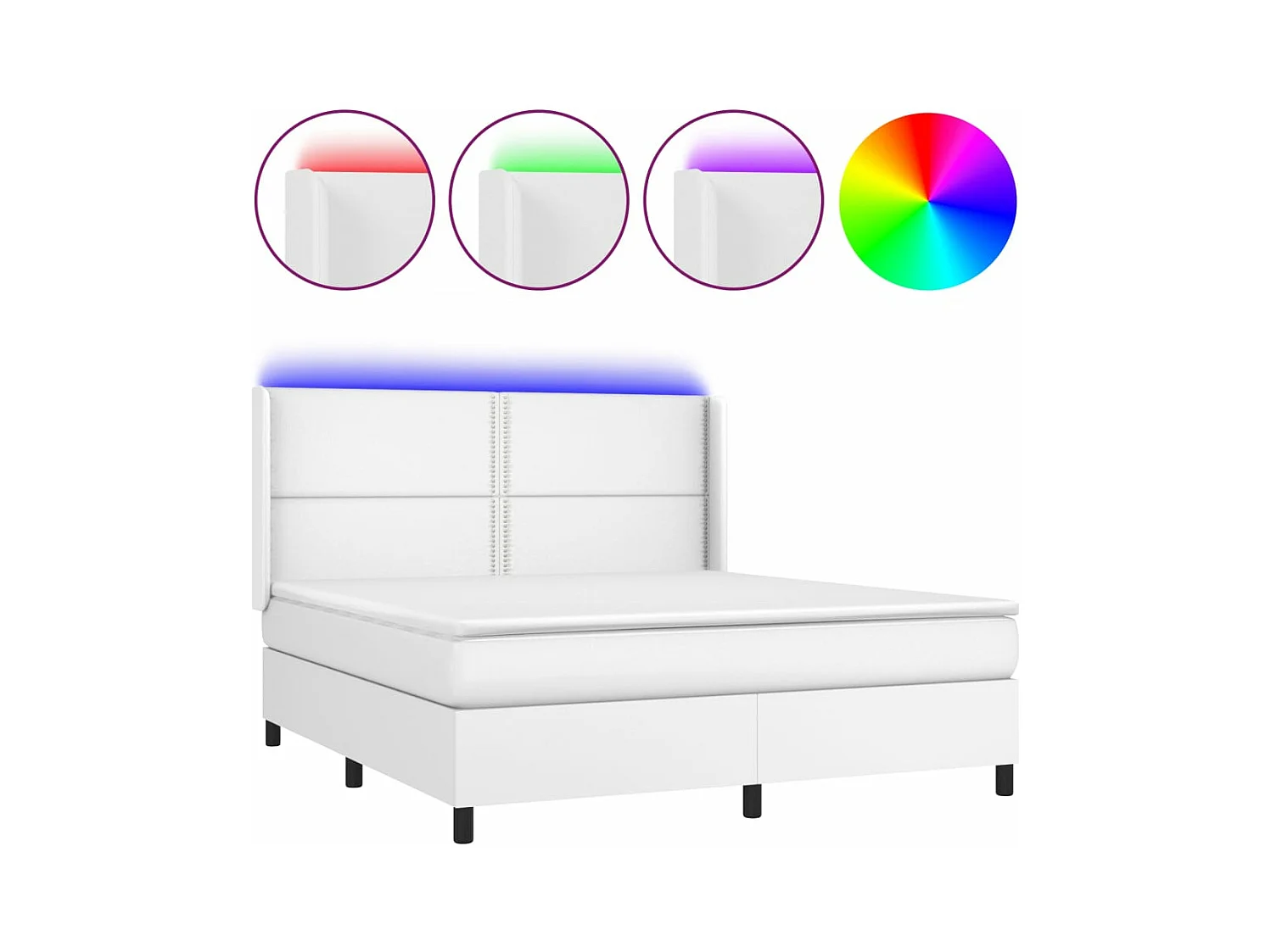 Sommier à lattes de lit matelas LED Blanc 180x200 Similicuir