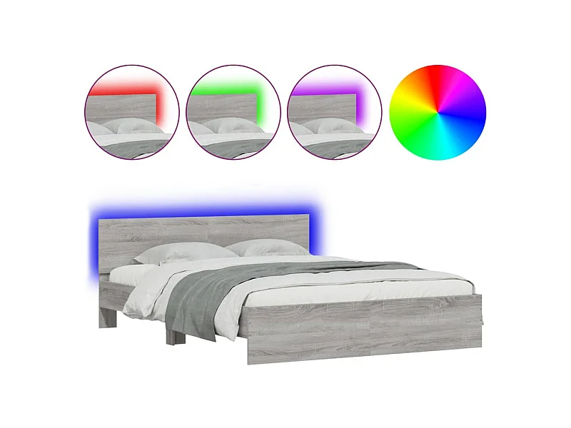 Cadre de lit avec tête de lit et LED sonoma gris 160x200