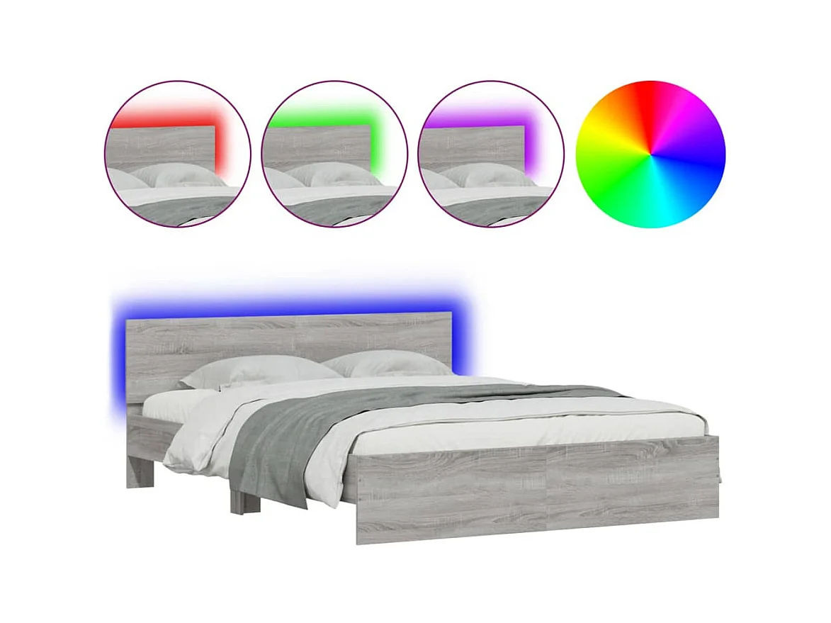 Cadre de lit avec tête de lit et LED sonoma gris 160x200