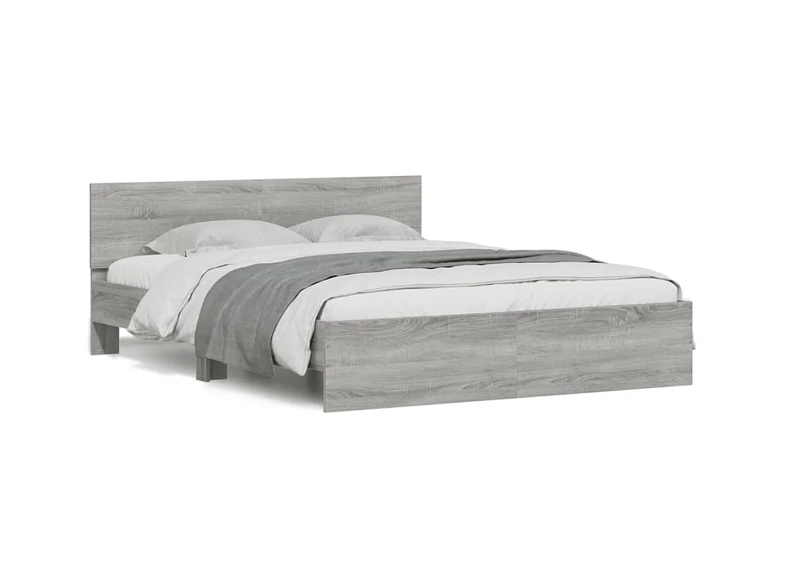 Cadre de lit avec tête de lit et LED sonoma gris 160x200