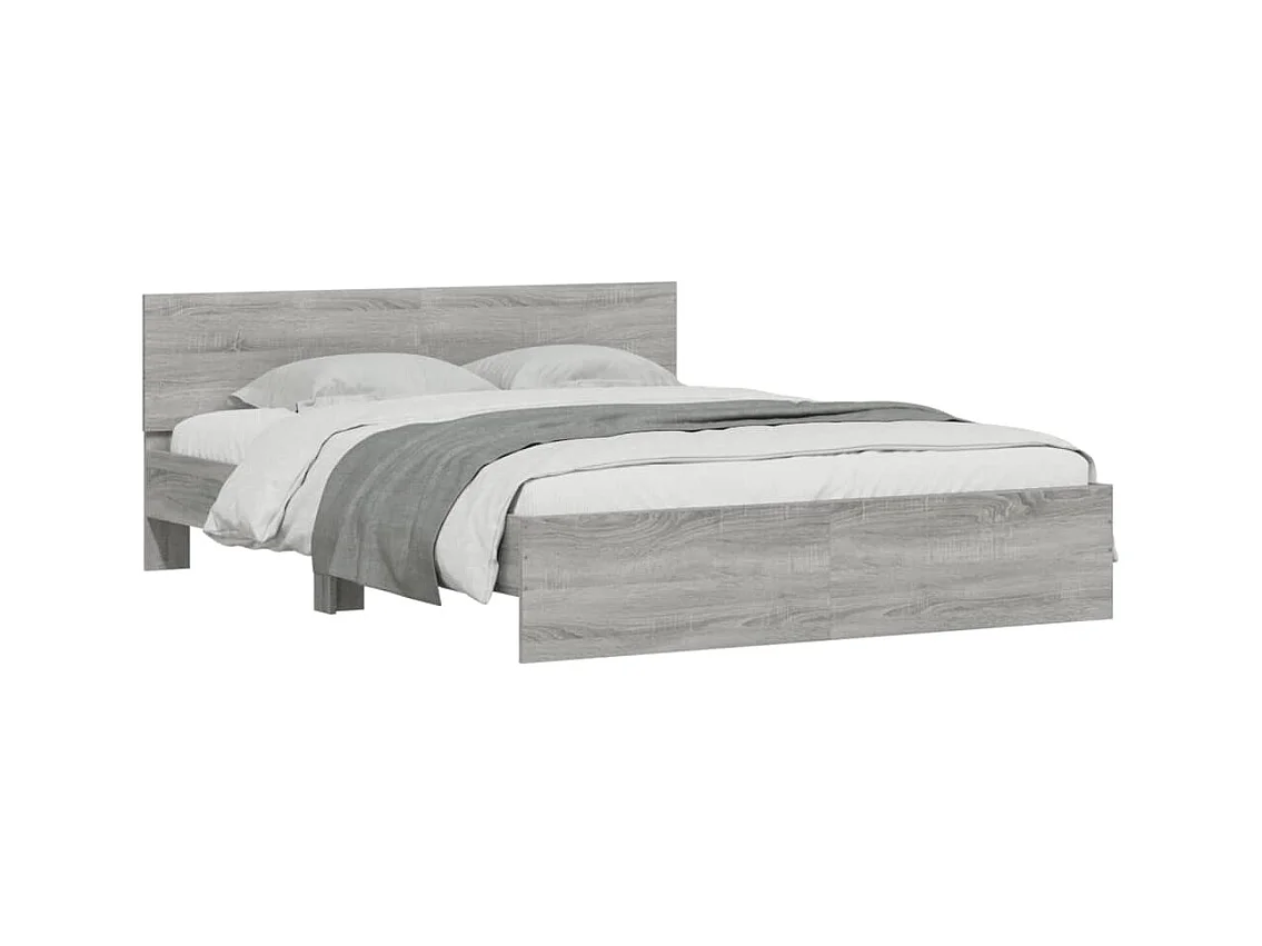 Cadre de lit avec tête de lit et LED sonoma gris 160x200