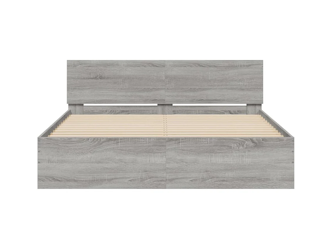 Cadre de lit avec tête de lit et LED sonoma gris 160x200