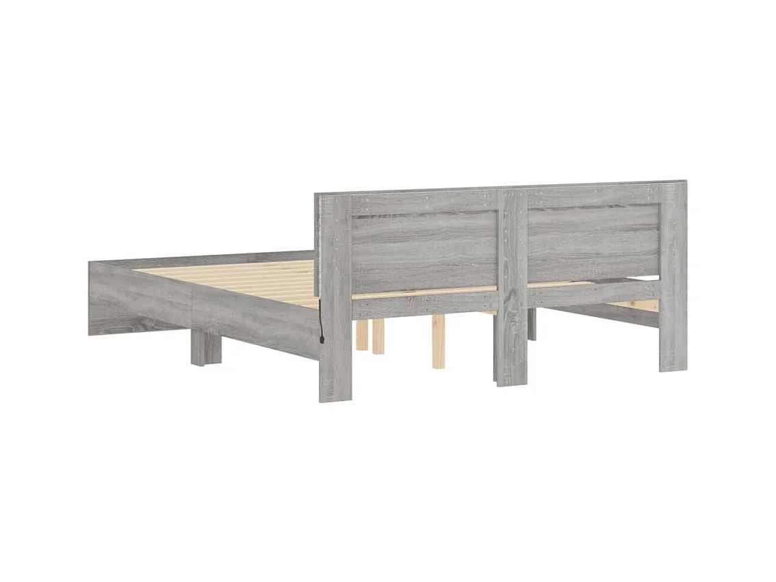 Cadre de lit avec tête de lit et LED sonoma gris 160x200