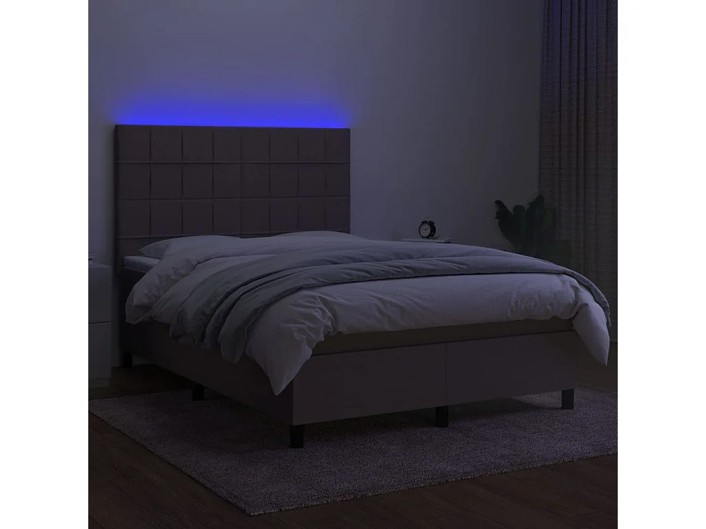Sommier à lattes de lit et matelas et LED Taupe 140x190 Tissu