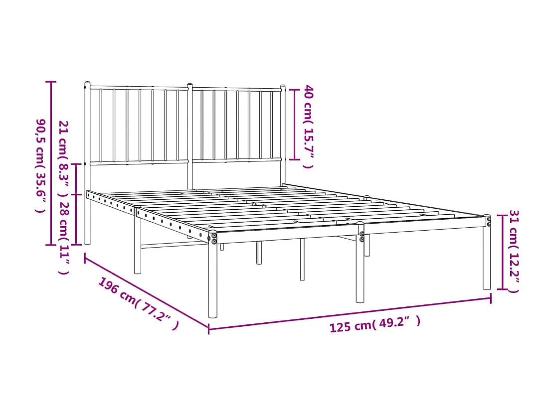 Cadre de lit métal avec tête de lit noir 120x200