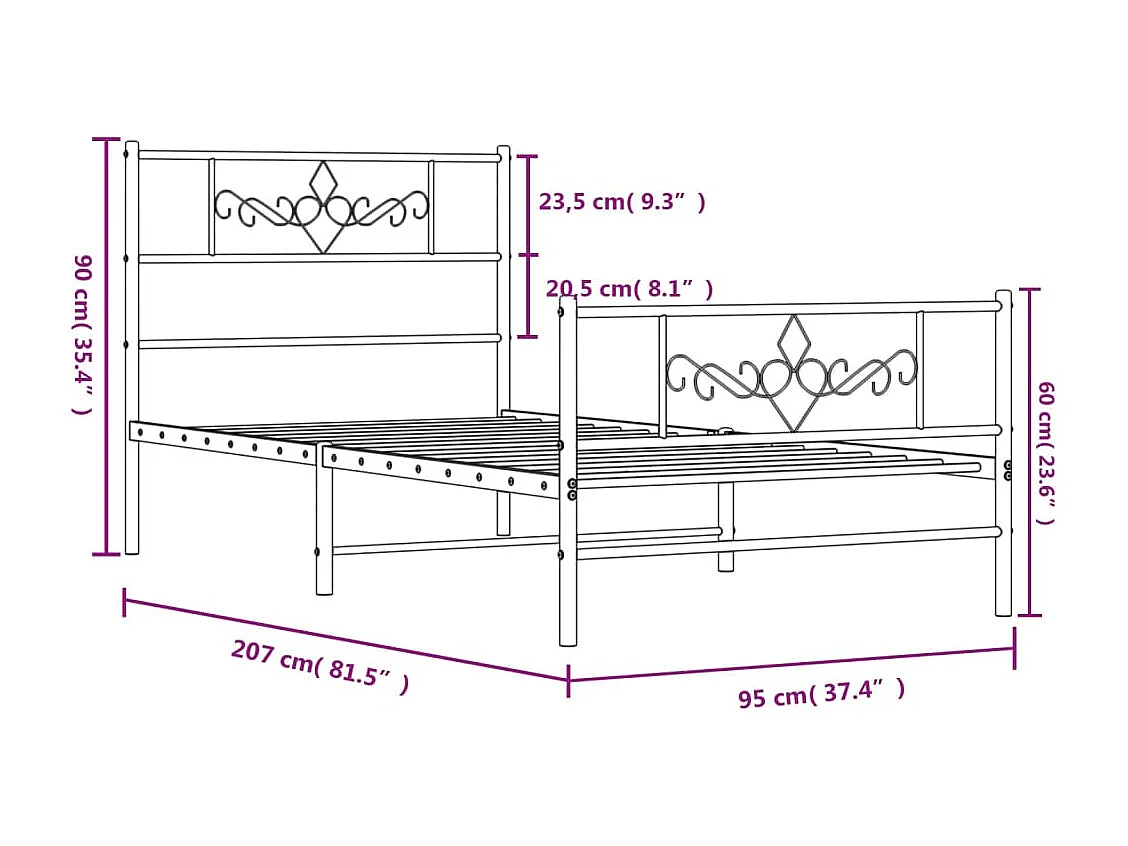 vidaXL Estructura cama metal con cabecero y pie cama blanca 90x200 cm