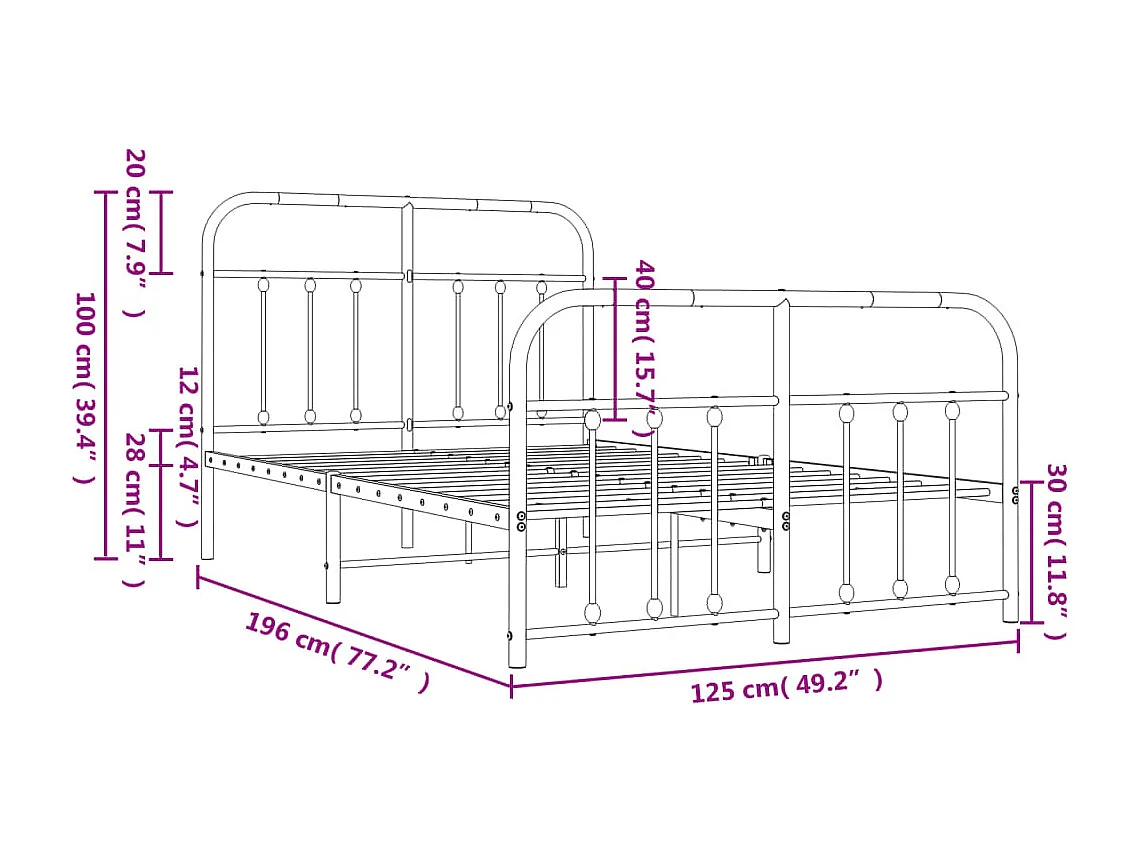 Cadre de lit métal avec tête de lit-pied de lit blanc 120x190
