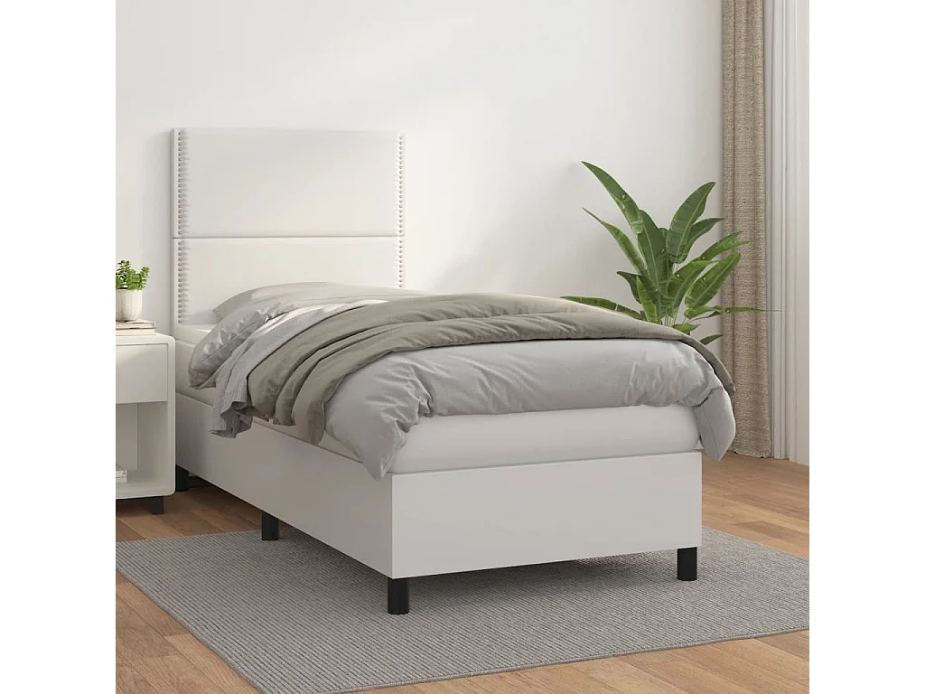 Sommier à lattes de lit avec matelas Blanc 90x200 Similicuir