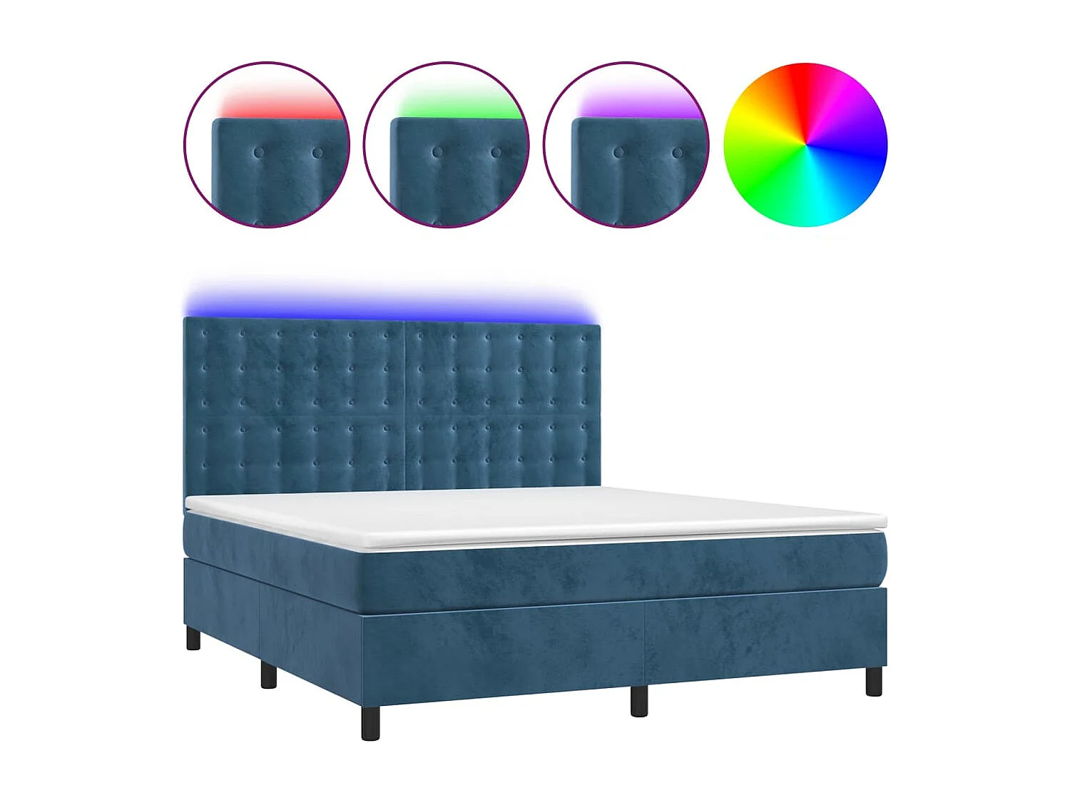 Sommier à lattes de lit matelas et LED Bleu foncé 180x200