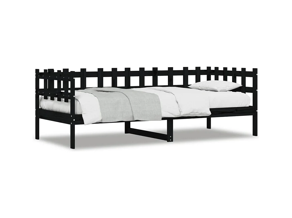 Lit de jour Noir 90x200 Bois de pin massif
