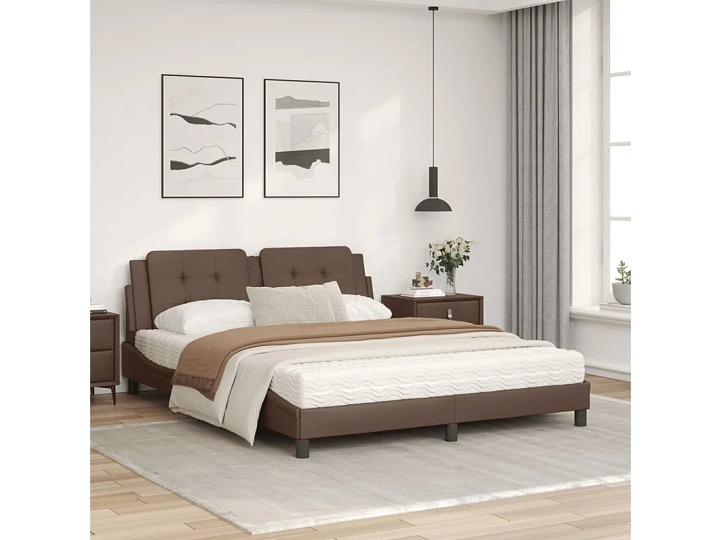 Lit avec matelas marron 160x200 similicuir