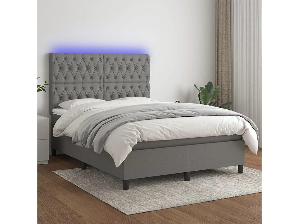 Sommier à lattes de lit et matelas et LED Gris foncé 140x190