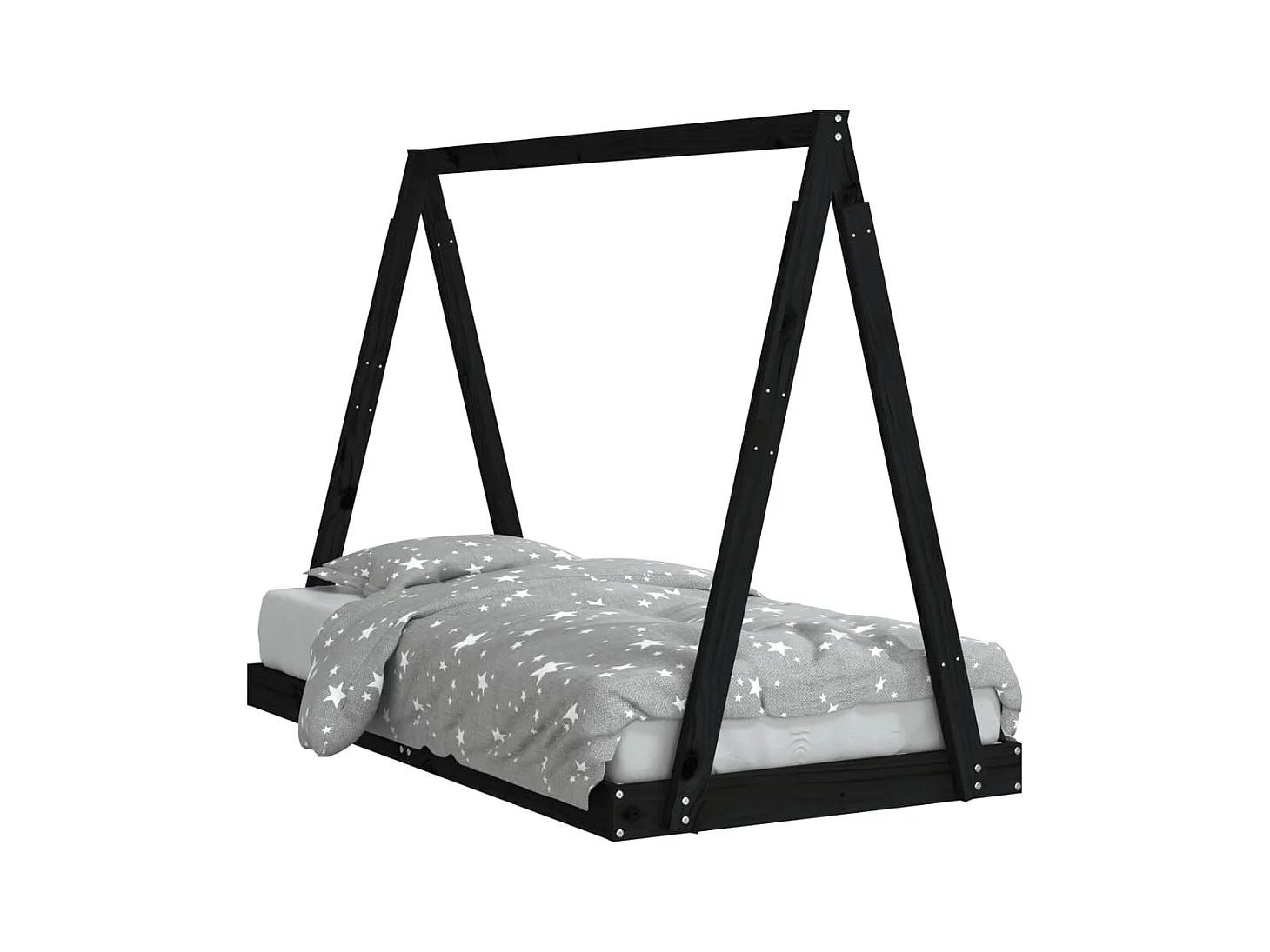 Cadre de lit pour enfant noir 80x160 bois de pin massif